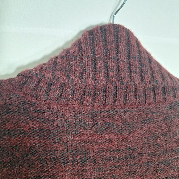 Andean Mens Alpaca Wool Blend Cable Knit Shawl Cardigan Sweater Maroon Small - Picture 5 of 15
